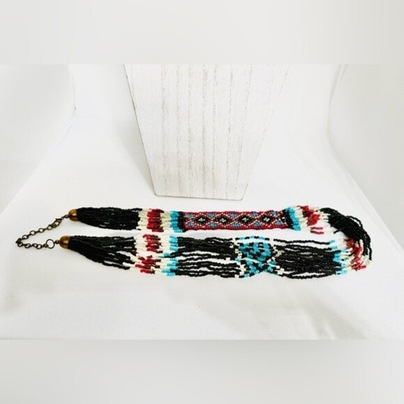 Southwestern Geometric‎ Pattern Seed Beaded Multi Strand Necklace - Picture 7 of 8